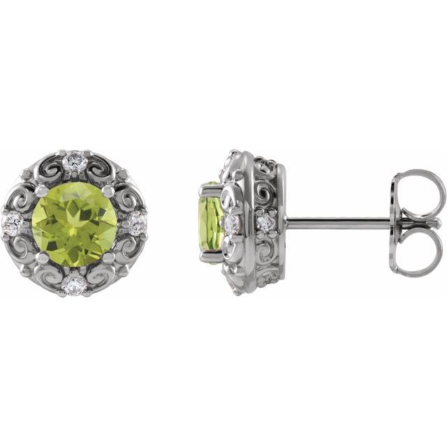 Sterling Silver 4 mm Natural Peridot & 1/10 CTW Natural Diamond Halo-Style Earrings