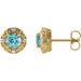 14K Yellow 4 mm Natural Blue Zircon & 1/10 CTW Natural Diamond Halo-Style Earrings