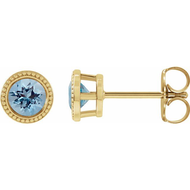 14K White Gold 3 mm Round Aquamarine Beaded Bezel-Set Earrings 14K White Gold 3 mm Round Aquamarine Beaded Bezel-Set Earrings