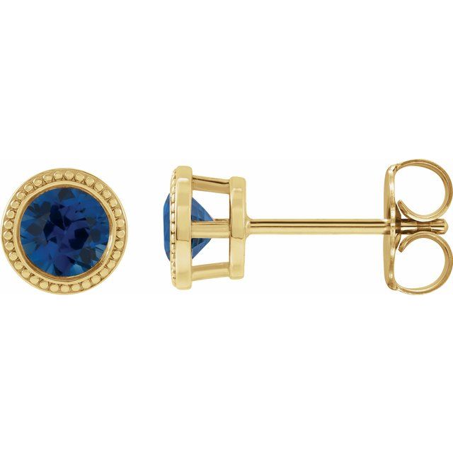 14K Yellow 4 mm Lab-Grown Blue Sapphire Beaded Bezel-Set Earrings