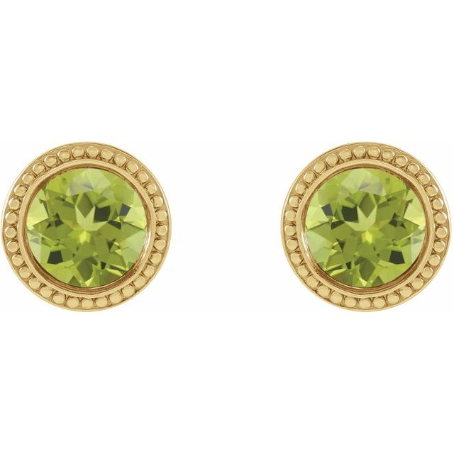 14K Yellow 3 mm Natural Peridot Beaded Bezel-Set Earrings