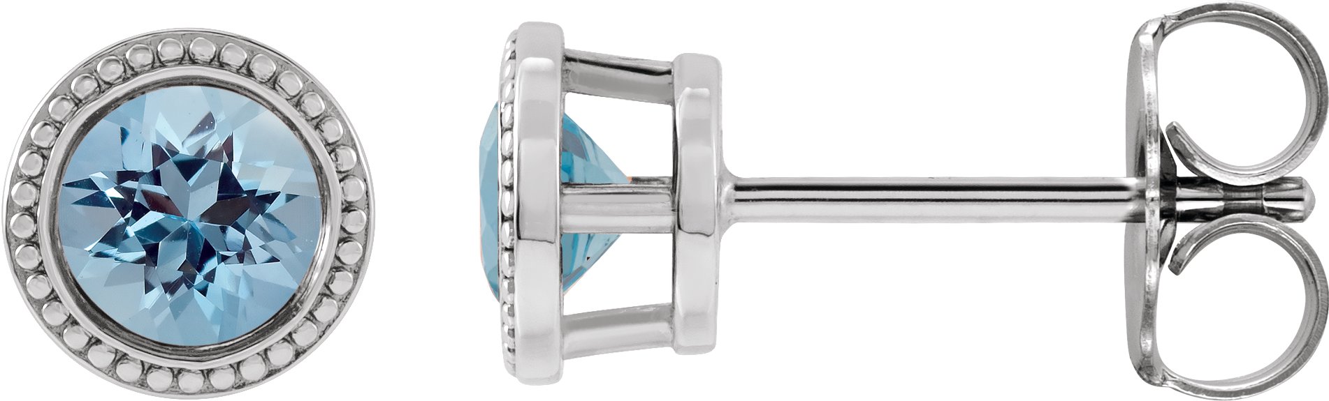 14K White 3.5 mm Natural Aquamarine Beaded Bezel-Set Earrings