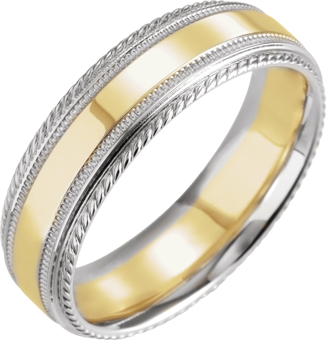 14K White/Yellow/White Rope Edge Band with Milgrain Size 8.5