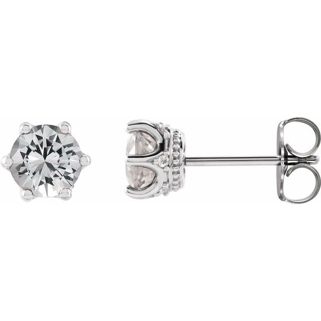 Sterling Silver 4 mm Natural White Sapphire & .03 CTW Natural Diamond Crown Earrings