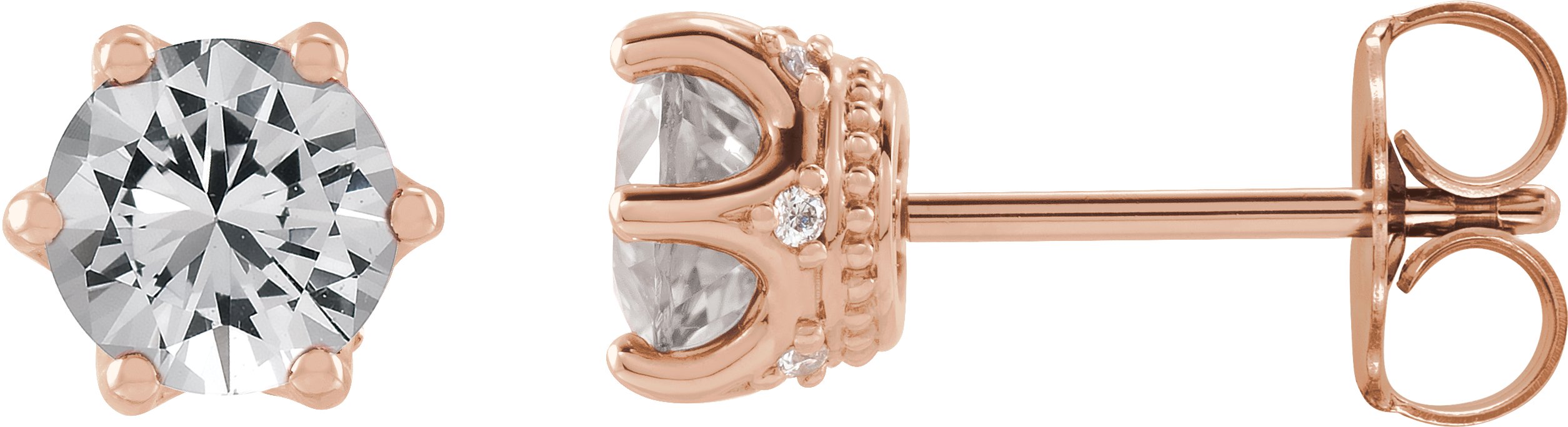 Round 6-Prong Accented Crown Stud Earrings