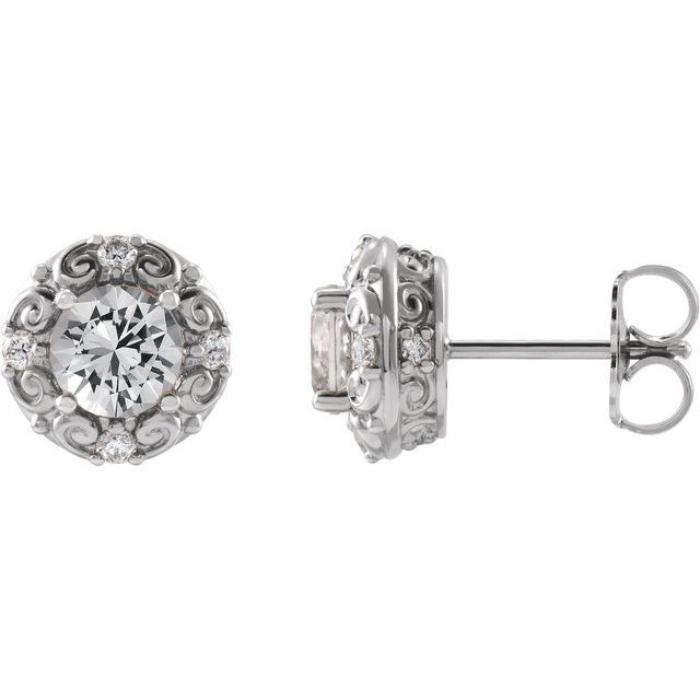 Sterling Silver 6 mm Natural White Sapphire & 1/4 CTW Natural Diamond Halo-Style Earrings