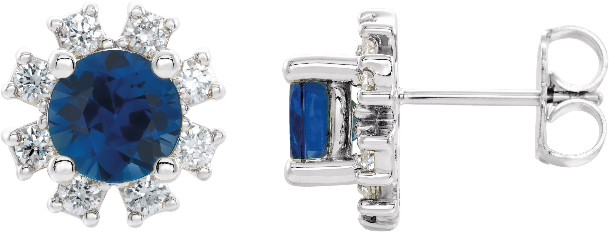 Platinum Chatham Created Blue Sapphire and .20 CTW Diamond Earrings Ref 15389499