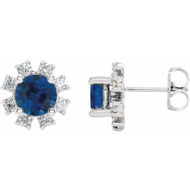 14K White Lab-Grown Blue Sapphire & .06 CTW Natural Diamond Earrings
