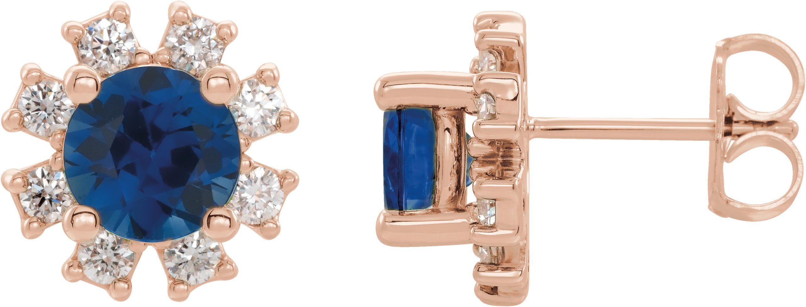 14K Rose Chatham® Created Blue Sapphire & 1/5 CTW Diamond Earrings