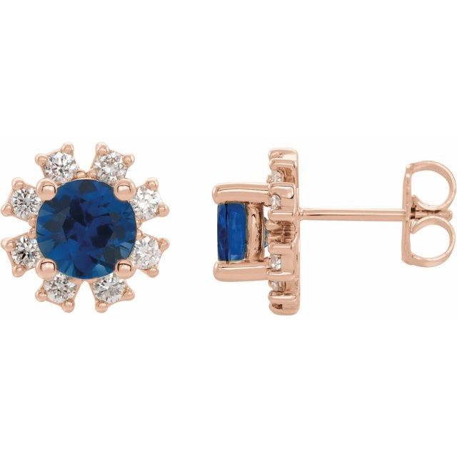 14K Rose Lab-Grown Blue Sapphire & .06 CTW Natural Diamond Earrings