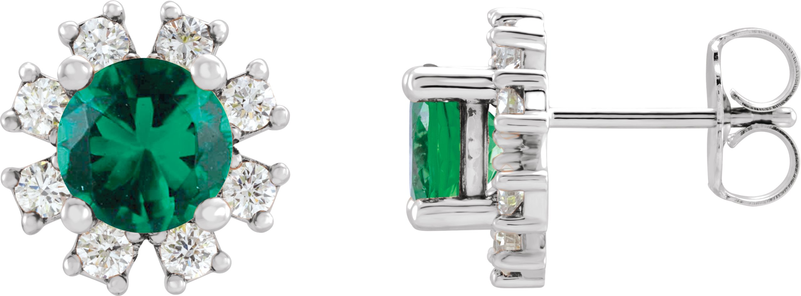 Platinum Chatham Created Emerald and .50 CTW Diamond Earrings Ref 15389084