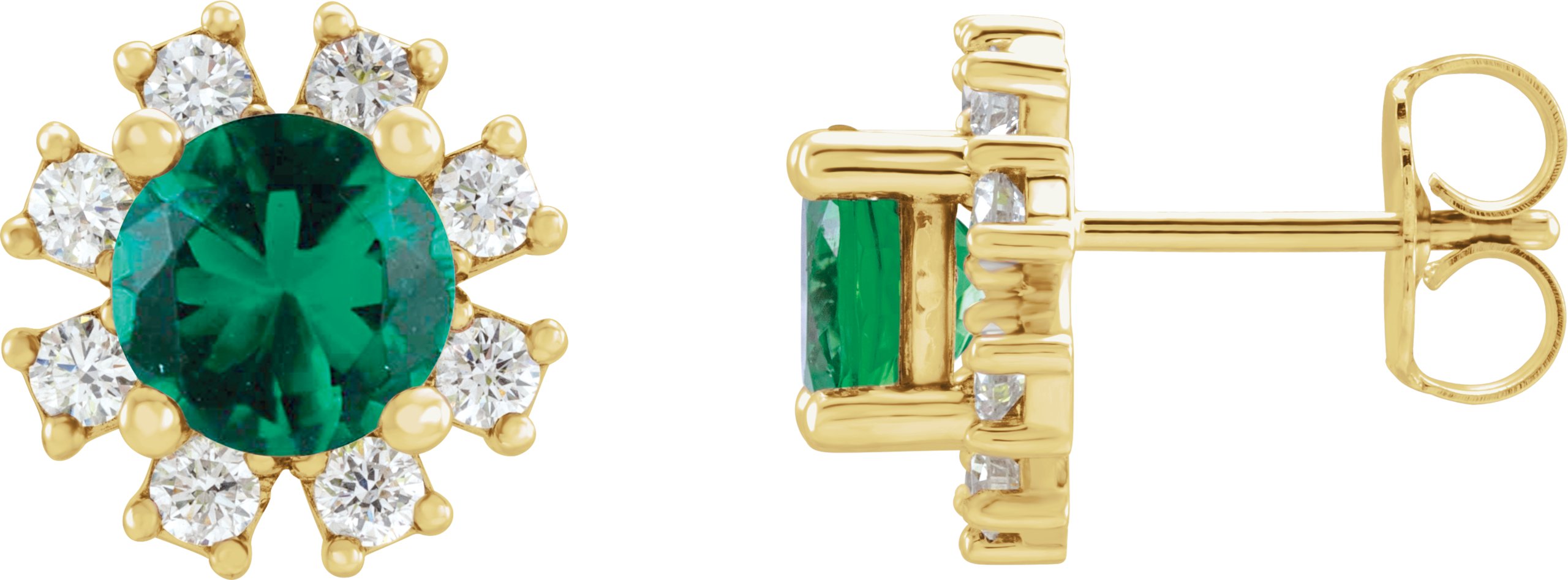 14K Yellow Lab-Grown Emerald & .06 CTW Natural Diamond Earrings