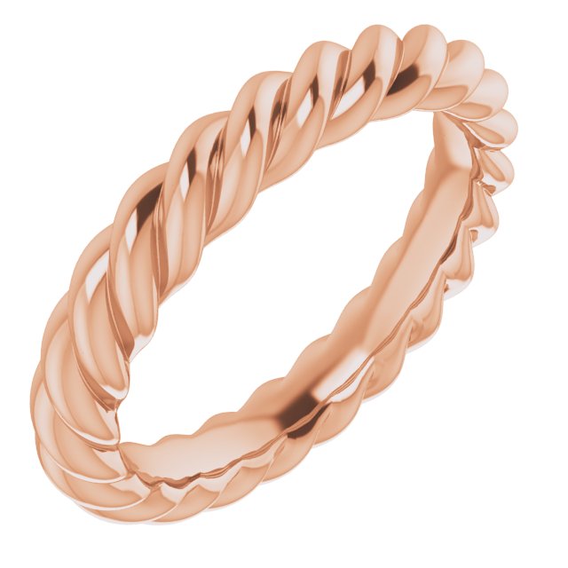 18K Rose 3 mm Skinny Rope Band Size 3.5