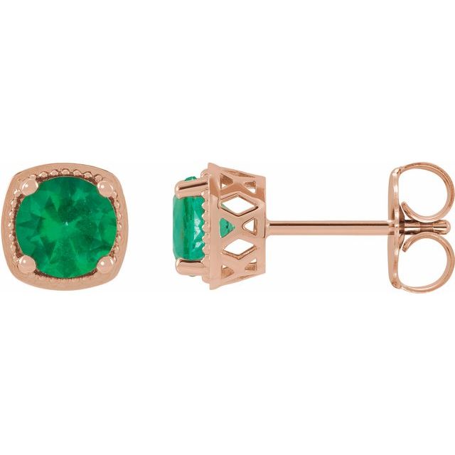 14K Rose 5 mm Lab-Grown Emerald Earrings
