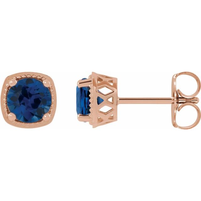 14K Rose 4 mm Lab-Grown Blue Sapphire Earrings