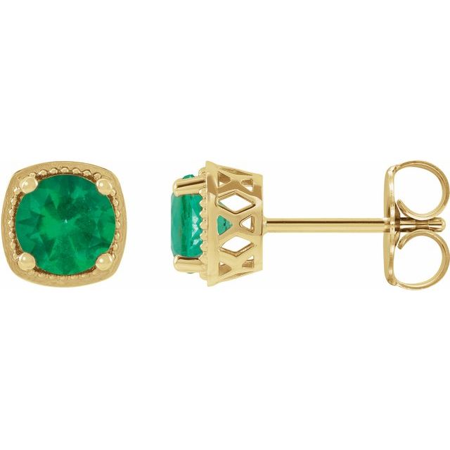 14K Yellow 5.5 mm Lab-Grown Emerald Earrings
