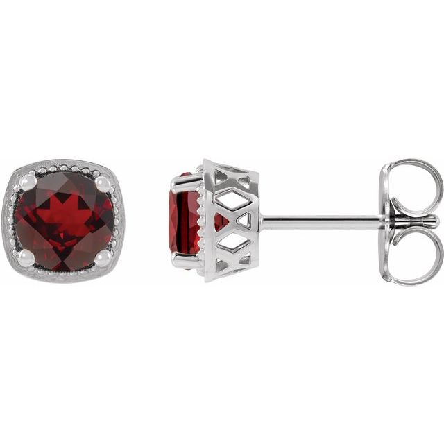 Sterling Silver 6 mm Natural Mozambique Garnet Earrings