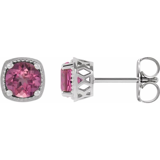 Sterling Silver 6 mm Natural Pink Tourmaline Earrings