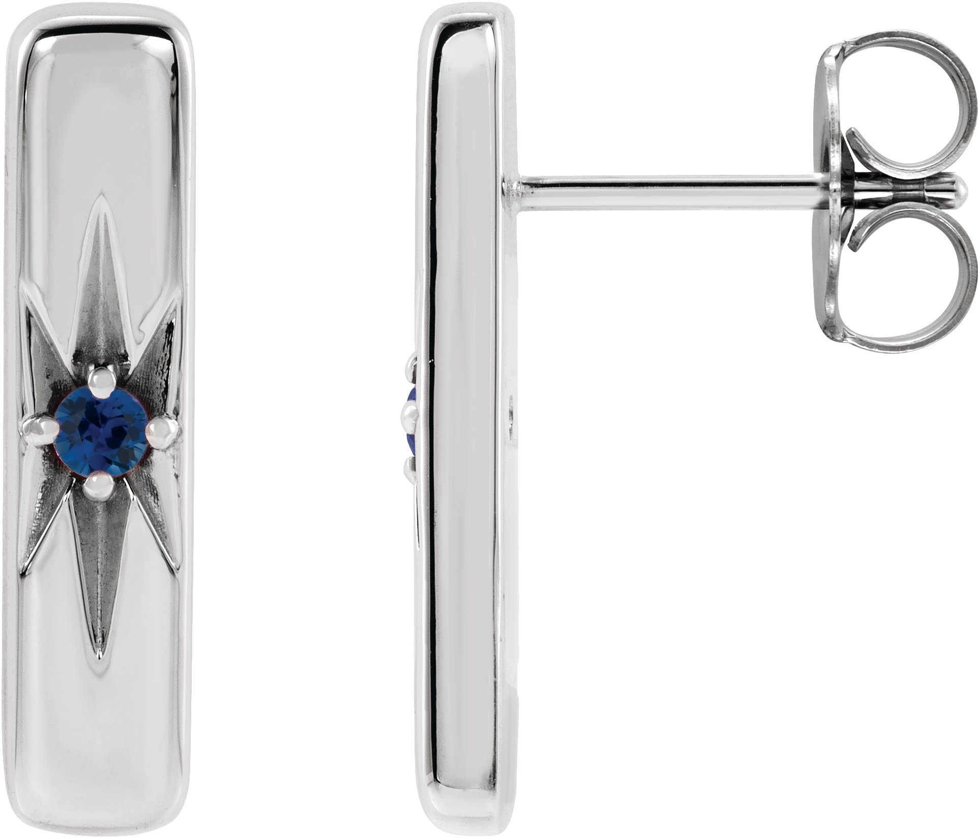 Platinum Natural Blue Sapphire Bar Earrings
