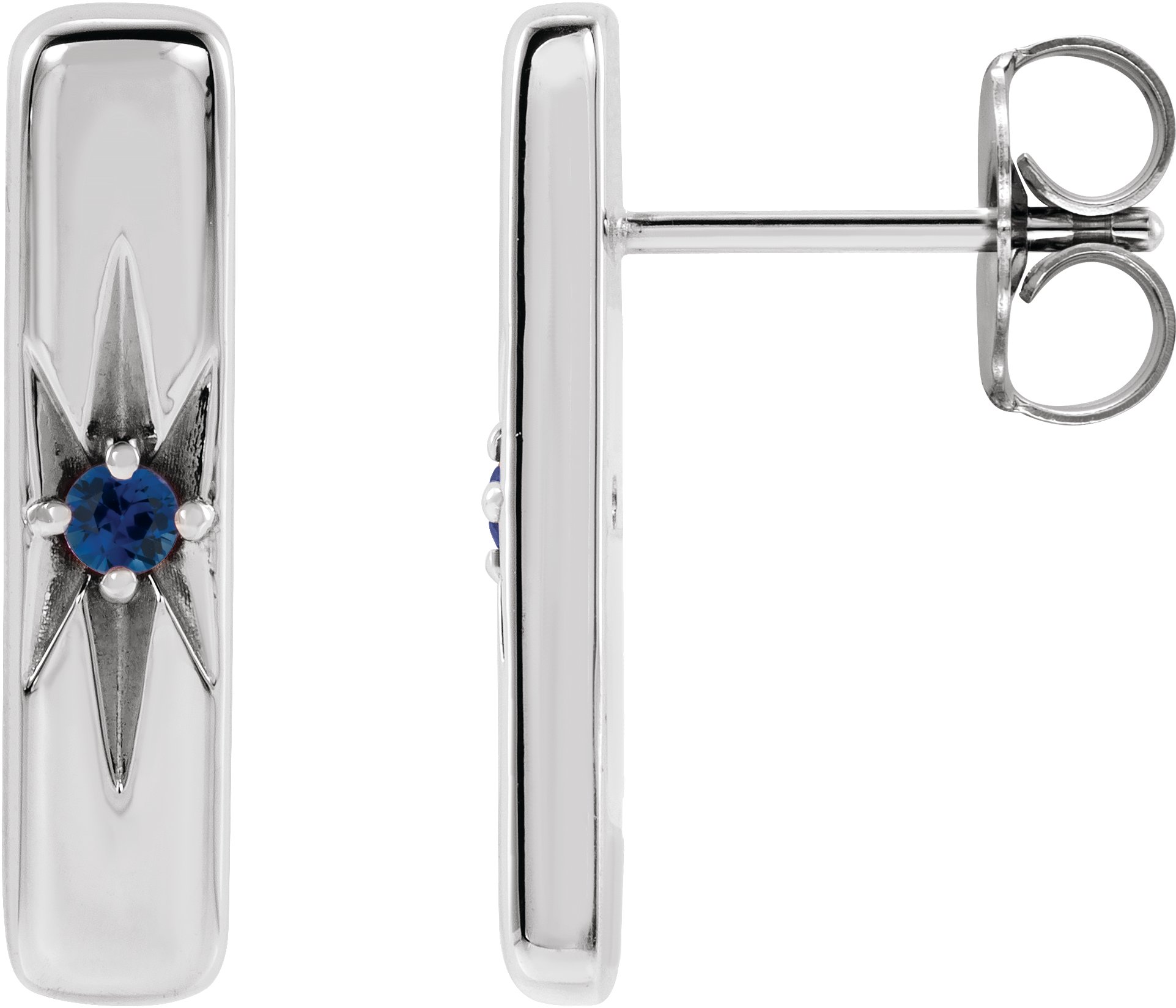 14K White Natural Blue Sapphire Starburst Bar Earrings Ref 17342766