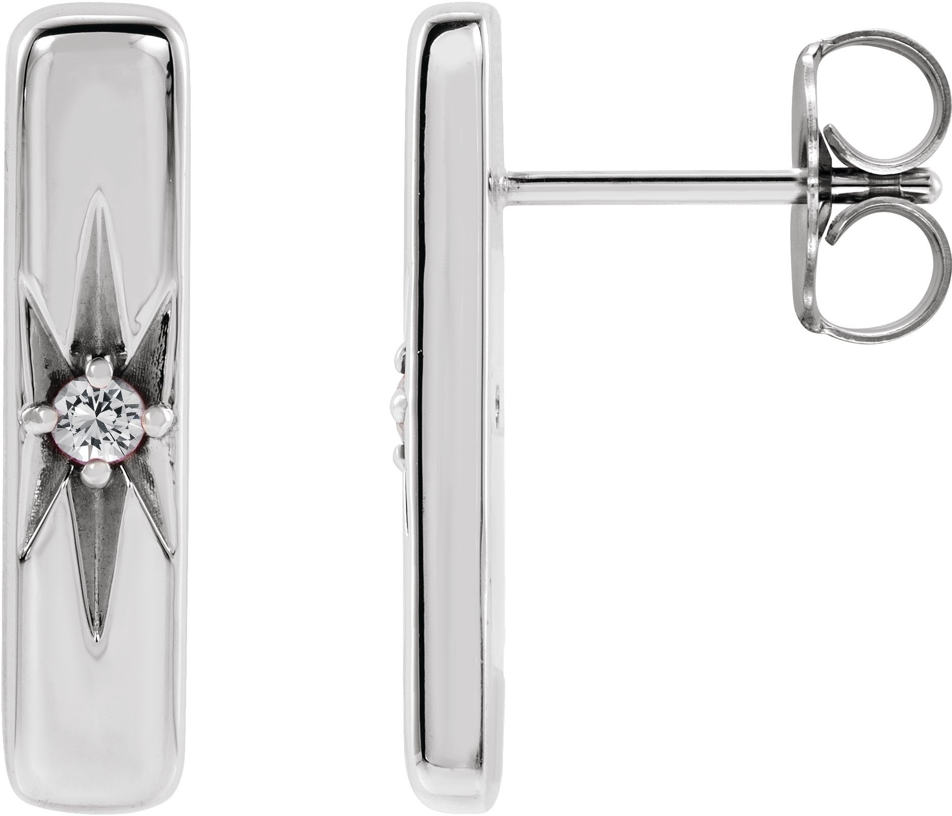 Sterling Silver Natural White Sapphire Starburst Bar Earrings Ref 17342763