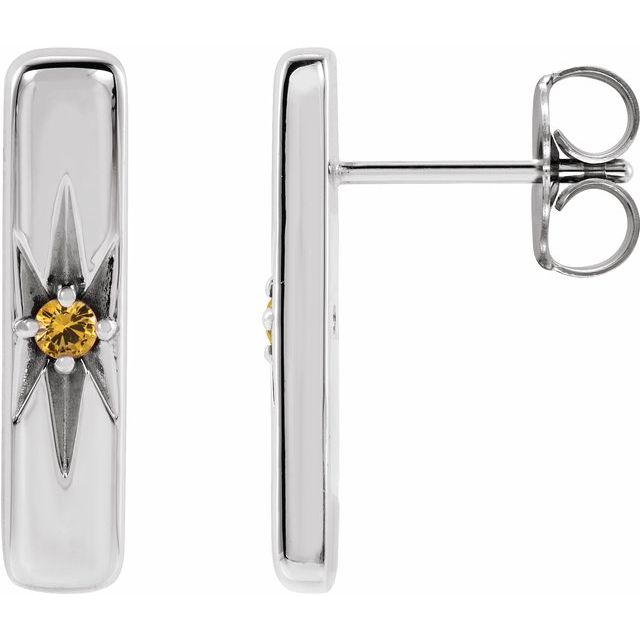 Sterling Silver Natural Yellow Sapphire Starburst Bar Earrings