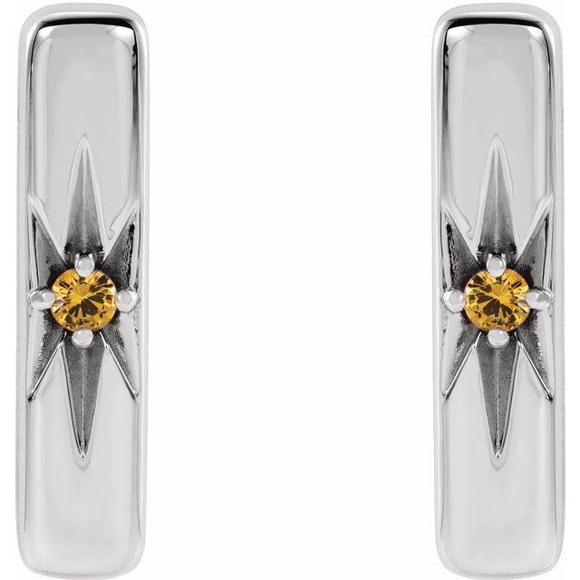 Sterling Silver Natural Yellow Sapphire Starburst Bar Earrings