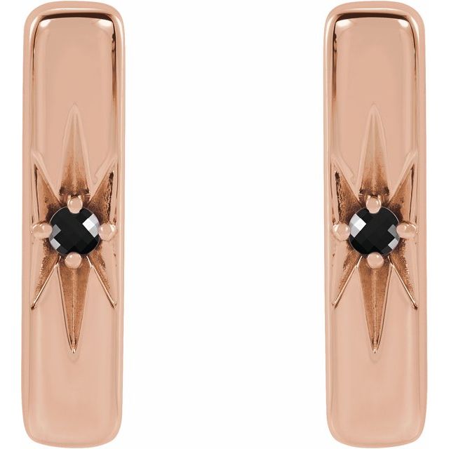 14K Rose Natural Black Onyx Starburst Bar Earrings