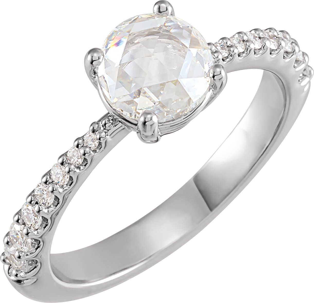14K White 5.7 mm Round 1/4 CTW Natural Diamond Semi-Set Rose-Cut Engagement Ring
