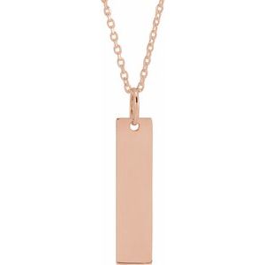 18K Rose Gold-Plated Sterling Silver 20x5 mm Engravable Bar 20" Necklace