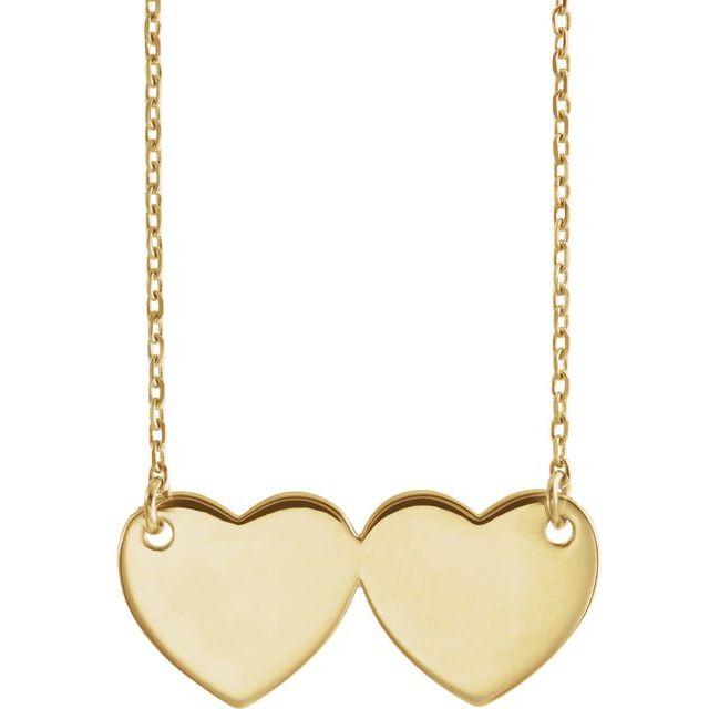 14K Yellow Engravable Double Heart 17" Necklace  