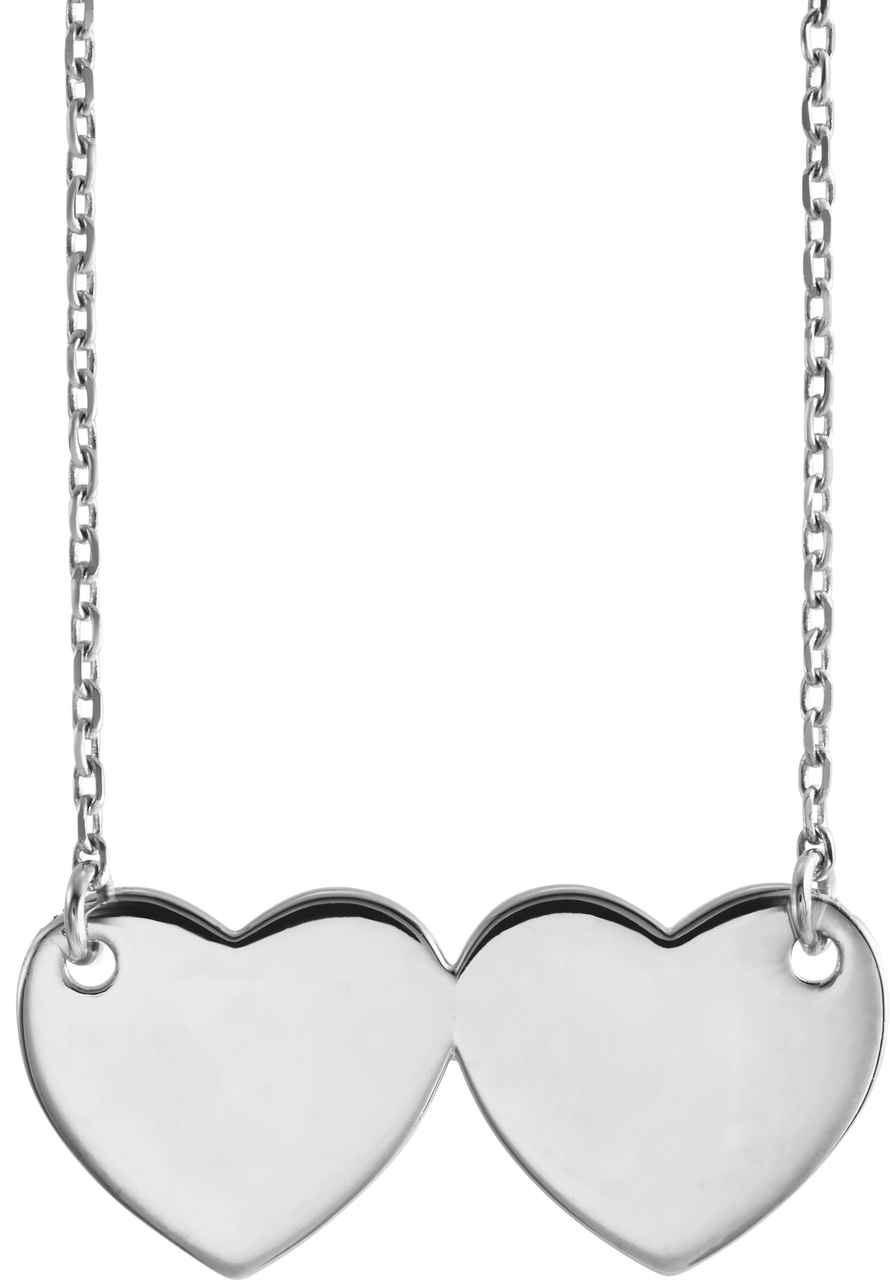 14K White Engravable Double Heart 17" Necklace  