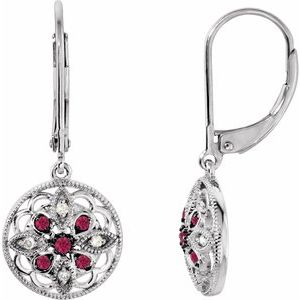 14K White Ruby & .07 CTW Diamond Earrings