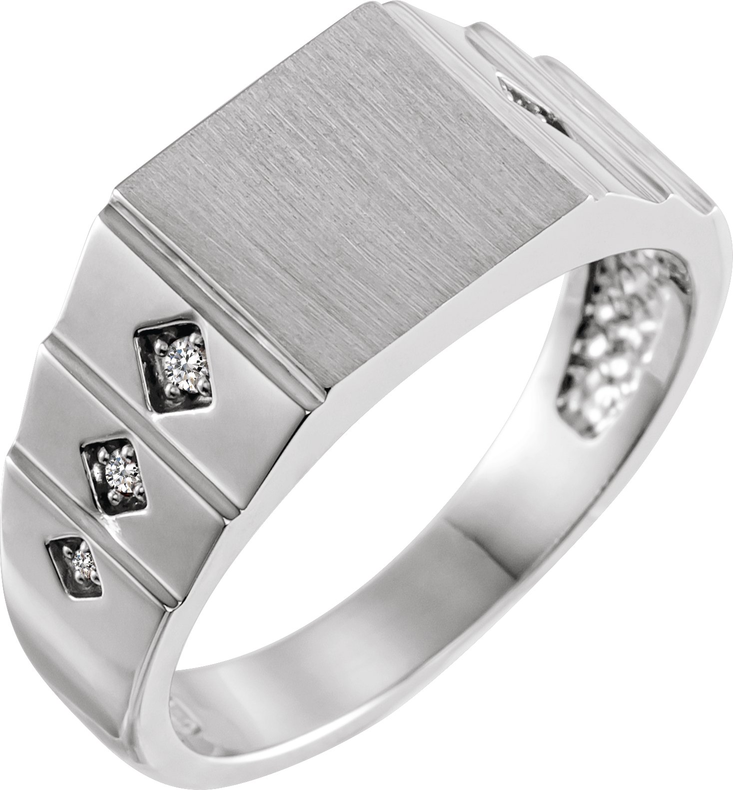 14K White .08 CTW Natural Diamond 23.5 mm Geometric Signet Ring