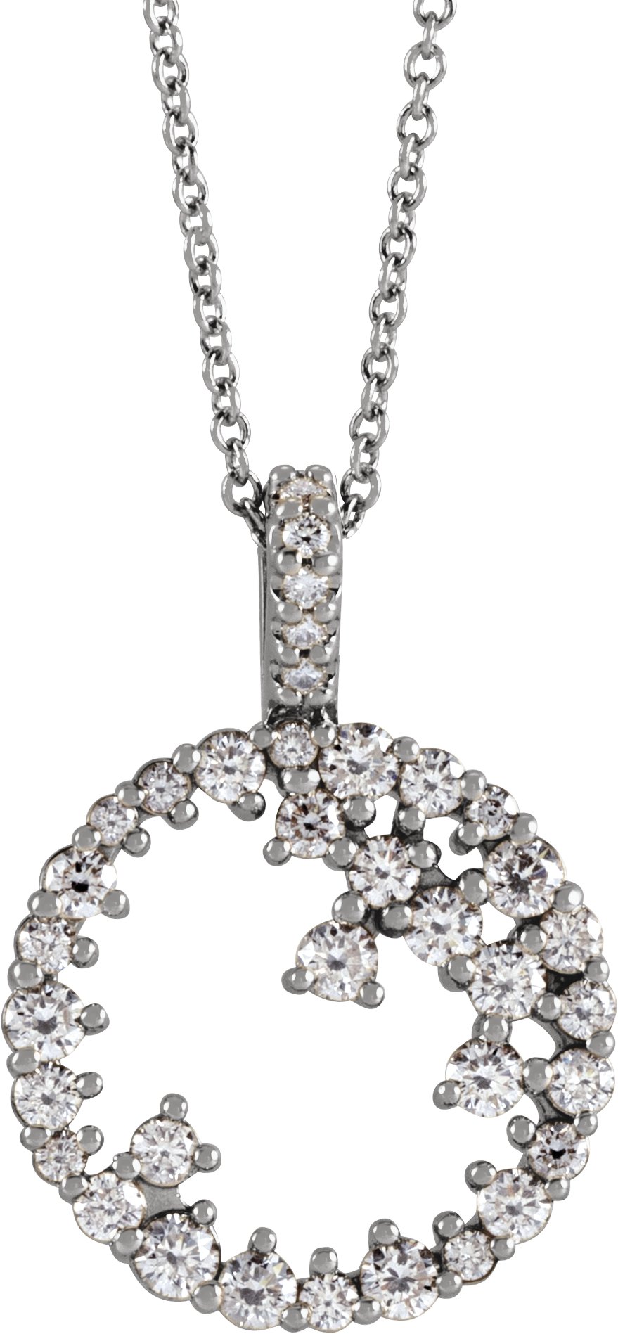 14K White 3/4 CTW Natural Diamond Scattered Circle 16-18" Necklace