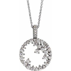 14K White 3/4 CTW Diamond Scattered Circle 16-18" Necklace