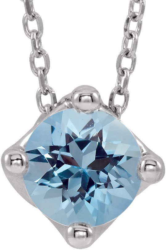 14K White Aquamarine Solitaire 16-18" Necklace