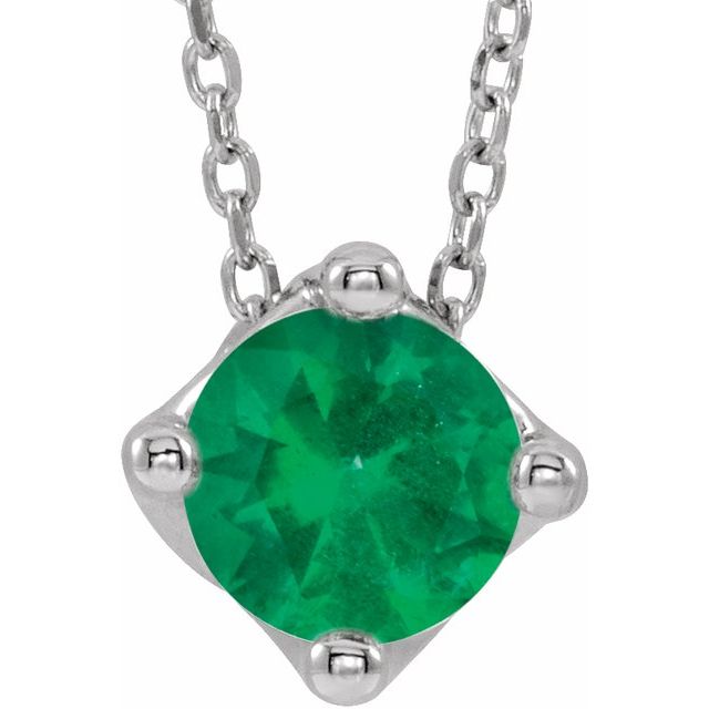 Sterling Silver 6 mm Round Natural Emerald Solitaire 16-18