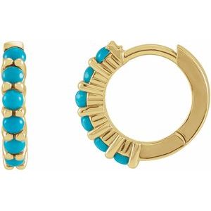 14k Gold Natural Turquoise 12.21mm Huggie Hoop Earrings