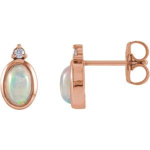 14K Rose Natural White Ethiopian Opal & .06 CTW Natural Diamond Bezel-Set Earrings
