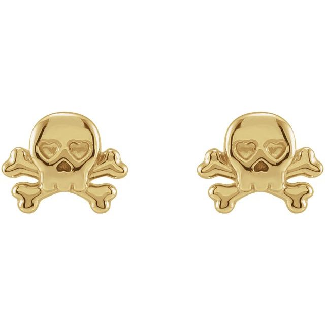 14K Yellow Petite Skull & Crossbones Earrings