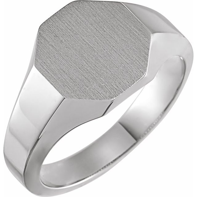 14K White 12.4x12.1 mm Octagon Signet Ring