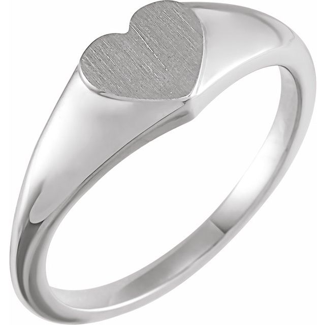 14K White 6.4 mm Heart Signet Ring