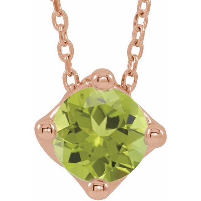 14K Rose 6 mm Round Natural Peridot Solitaire 16-18
