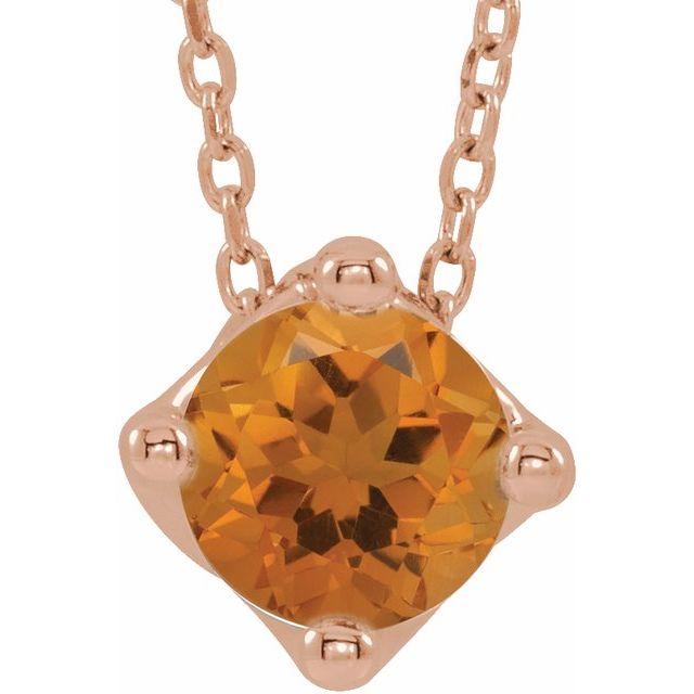14K Rose 5 mm Round Natural Citrine Solitaire 16-18