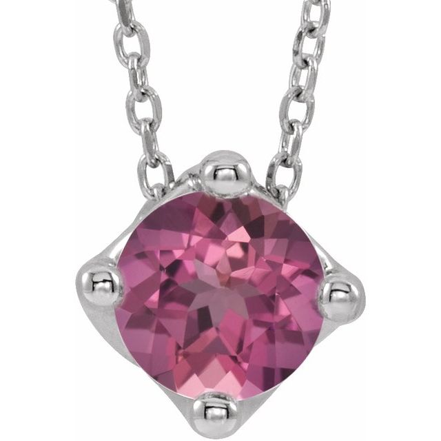 Sterling Silver 6 mm Round Natural Pink Tourmaline Solitaire 16-18
