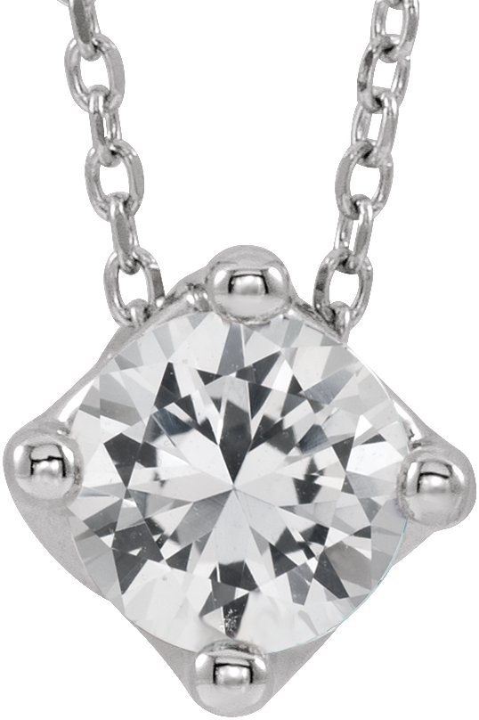 14K White Sapphire Solitaire 16-18" Necklace