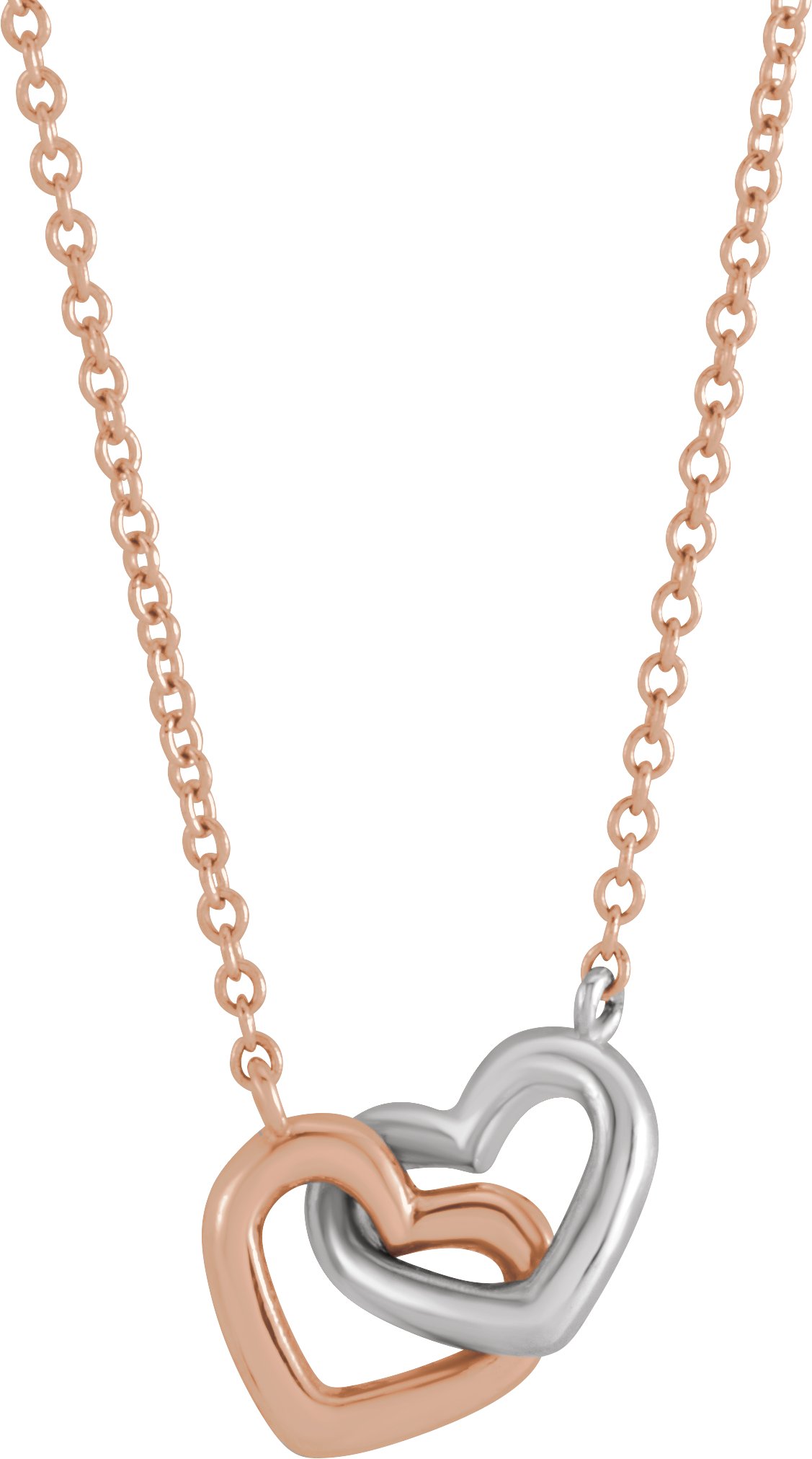 14K Rose/White Interlocking Heart 18" Necklace 