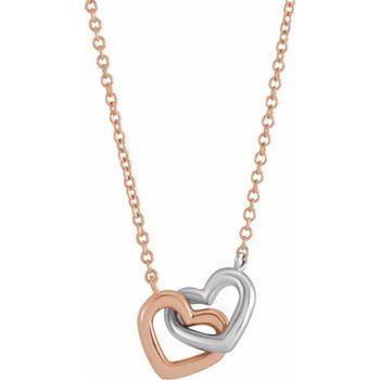 14K Rose and White Interlocking Heart 16 inch Necklace Ref 17542650