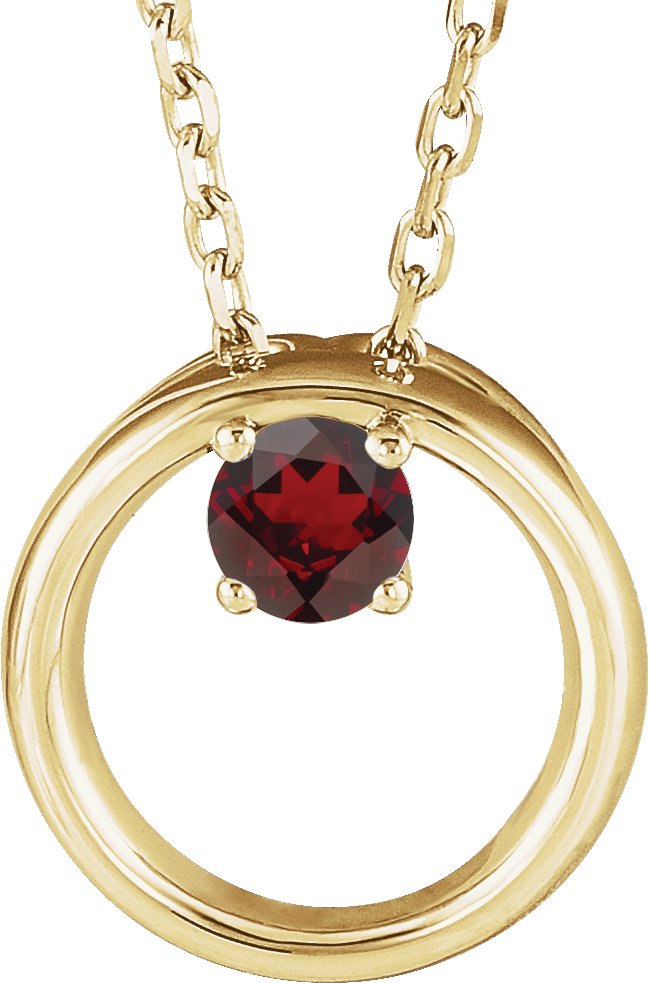 14K Yellow Natural Mozambique Garnet Circle 16-18" Necklace